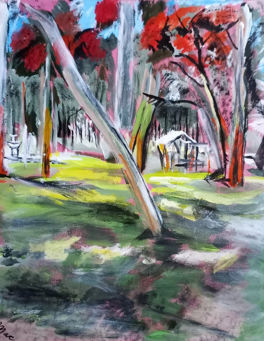 16" x 20" original art painting hand signed acrylic| Riverview Park Scene