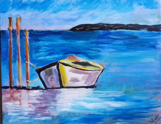 16" x 20" original art painting impressionist acrylic| My Weekend Yacht