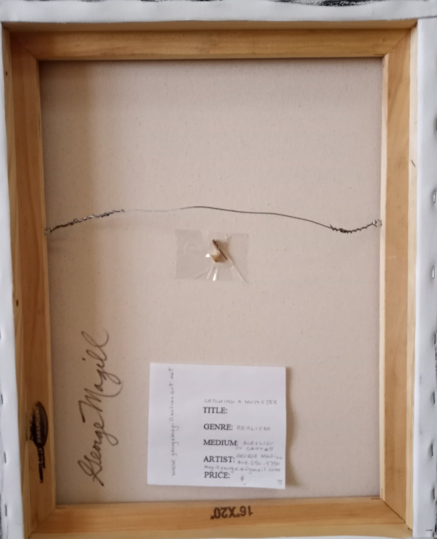 16" x 20" original hand painted art painting signed arylic| Catching a Monster