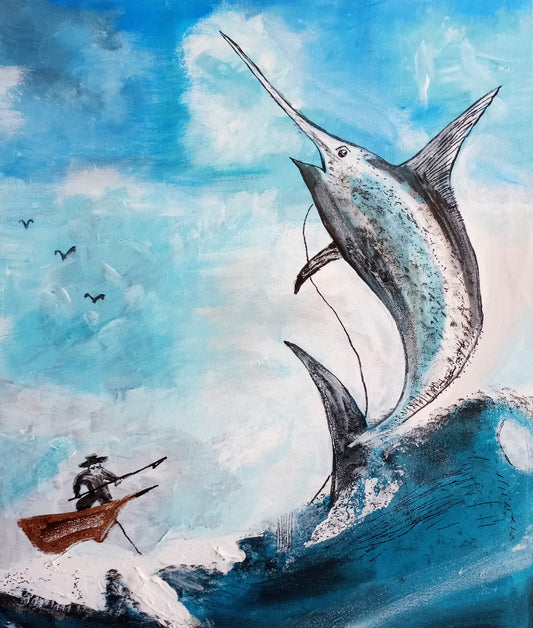 16" x 20" original hand painted art painting signed arylic| Catching a Monster