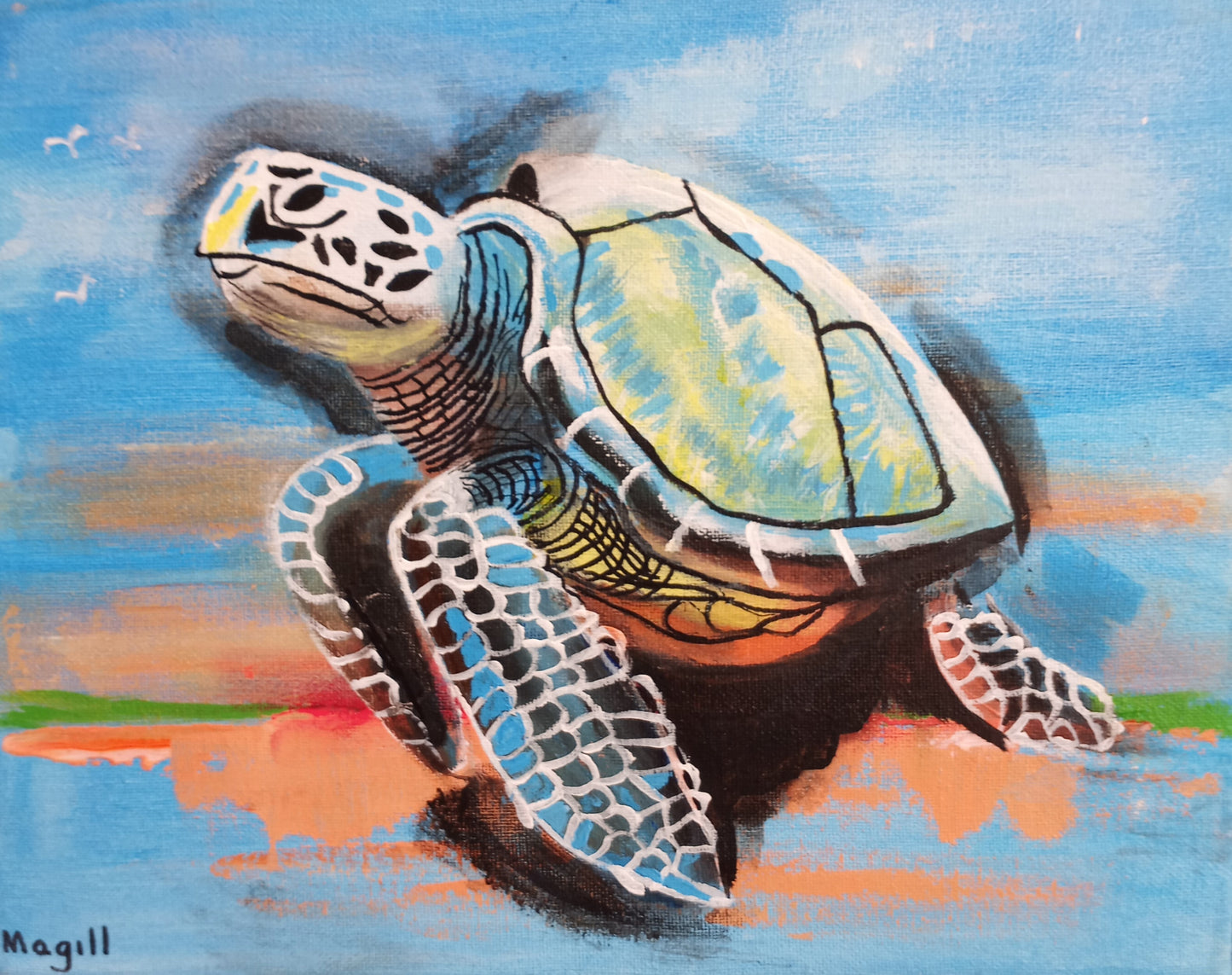 11" x 14" original art paintings living room hand signed| Turtle and Beach