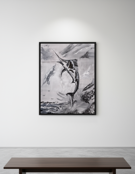 Airborne 1 painting in modern gallery setting