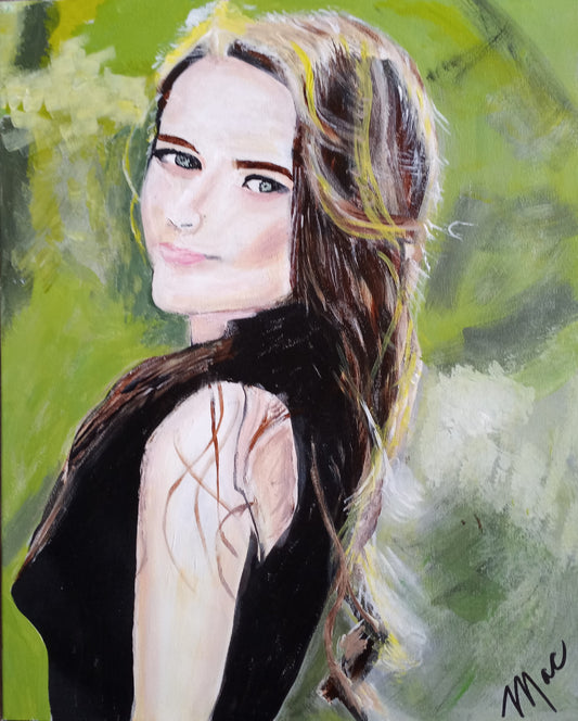 16" x 20" Original Hand Painted Acrylic on Canvas signed by the artist| Lady in the Forest