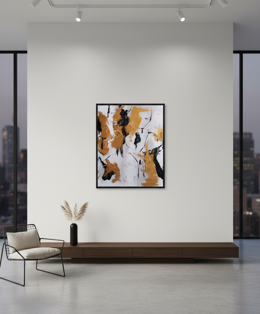 Lady and Dog abstract painting in sophisticated setting