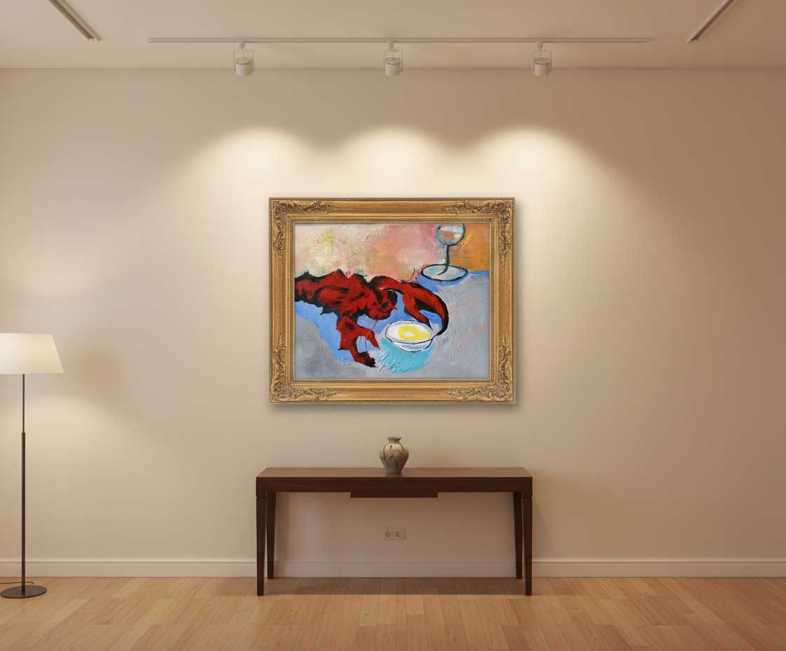 Ready to be Cracked painting in elegant gallery setting