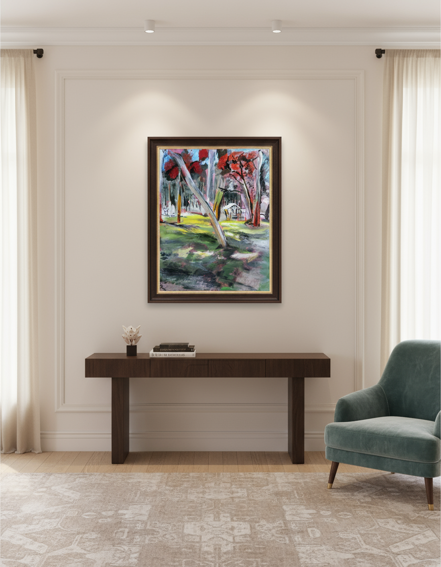 Riverview Park Scene painting in elegant gallery setting